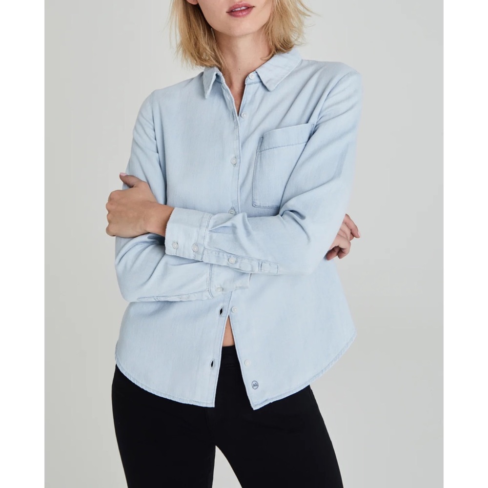AG Adriano Goldschmied Light Blue Denim Button Down Shirt